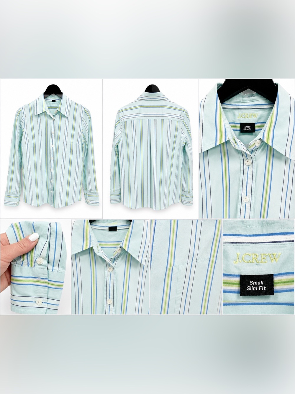 J.Crew Slim Fit Striped Button Down Shirt Aqua Blue Green Small
